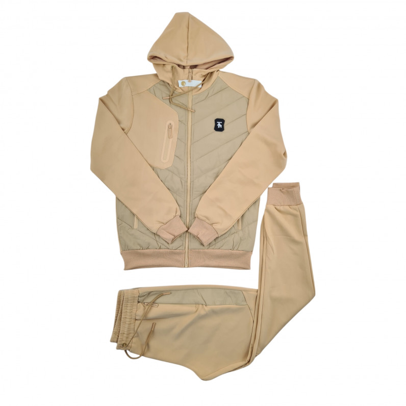 Men's Beige Austin Unique Urban Designer Quilted Style Tracksuit
