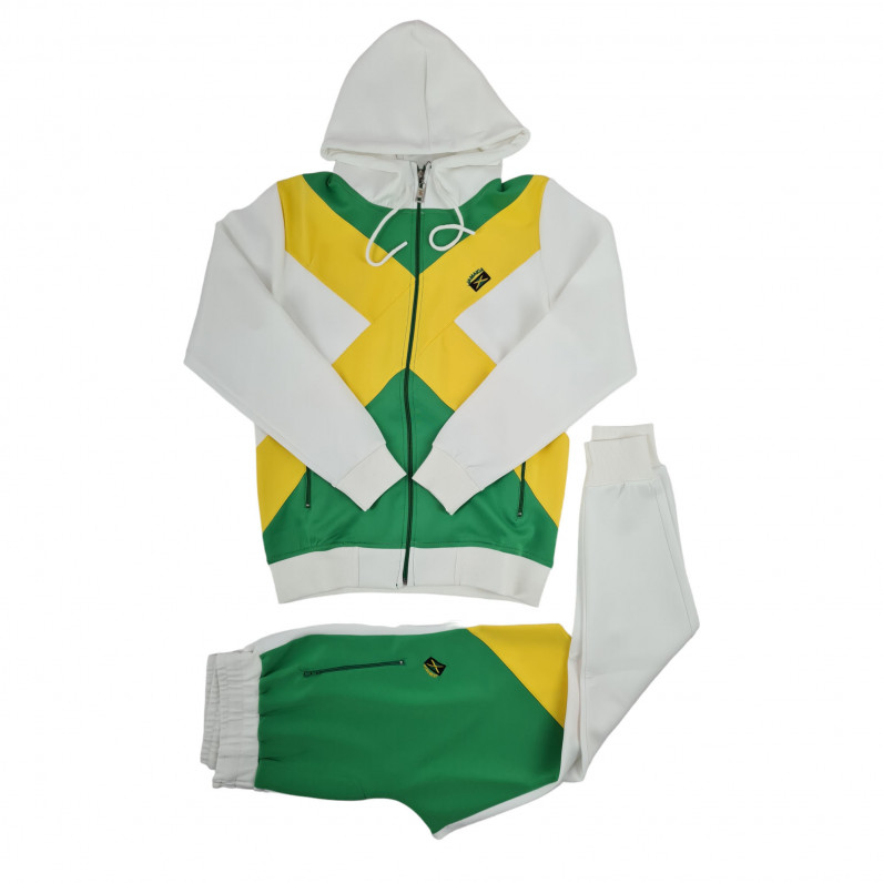 Men's White Jamaican Flag Fleece Cotton Tracksuit