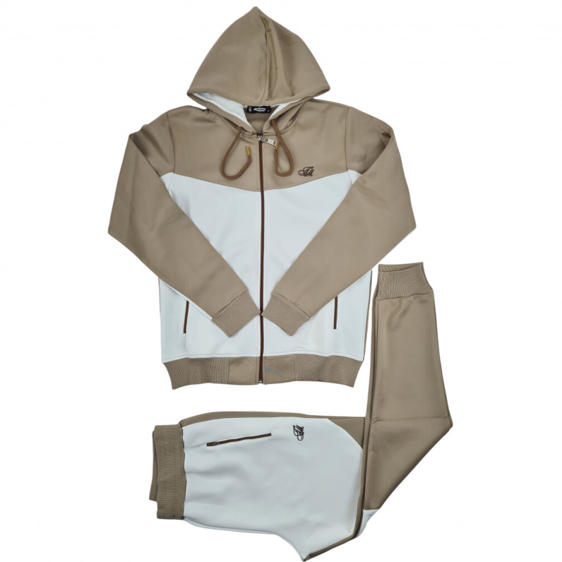 Men's 2Tone Beige White Unique Urban Designer Tracksuit