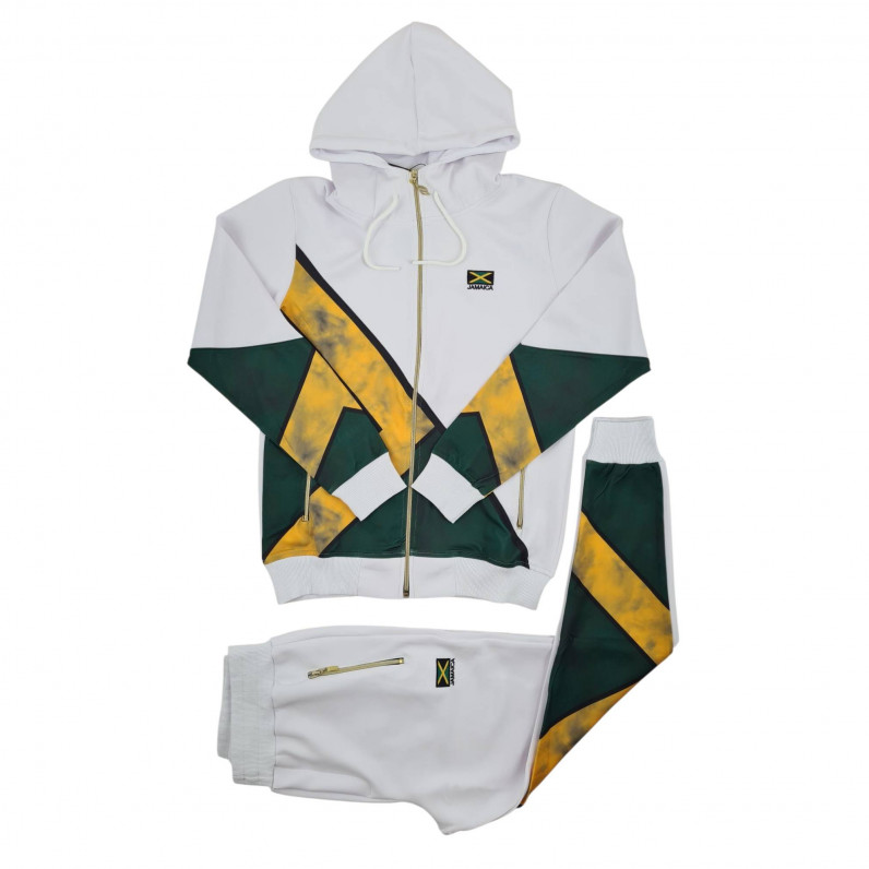 Jamaica Tracksuit – Men’s Slim Fit 2-Piece Set | Hoodie & Joggers | 100% Polyester | White