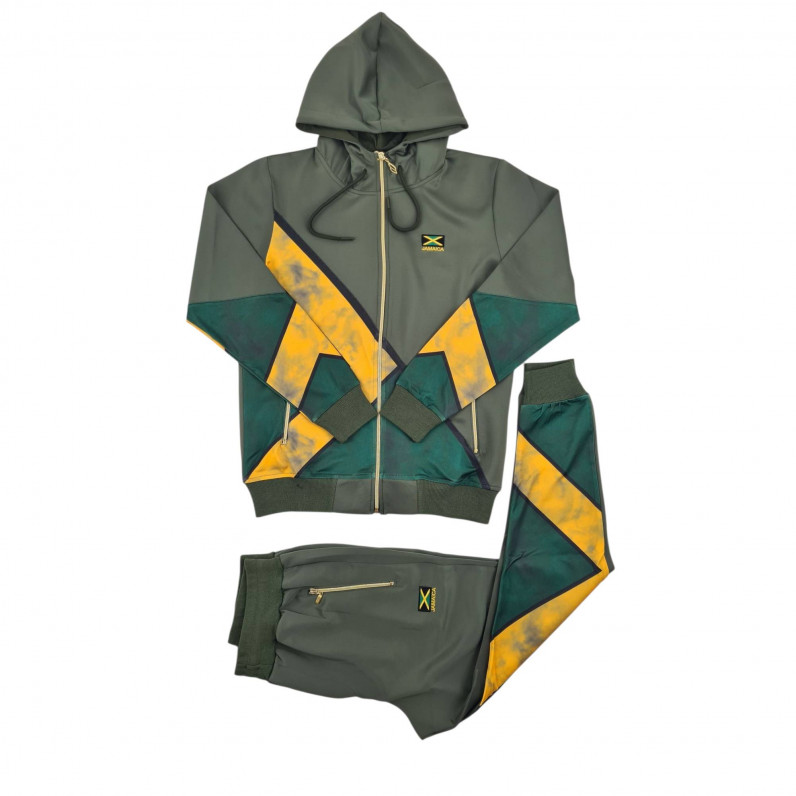 Jamaica Tracksuit – Men’s Slim Fit 2-Piece Set | Hoodie & Joggers | 100% Polyester | Olive