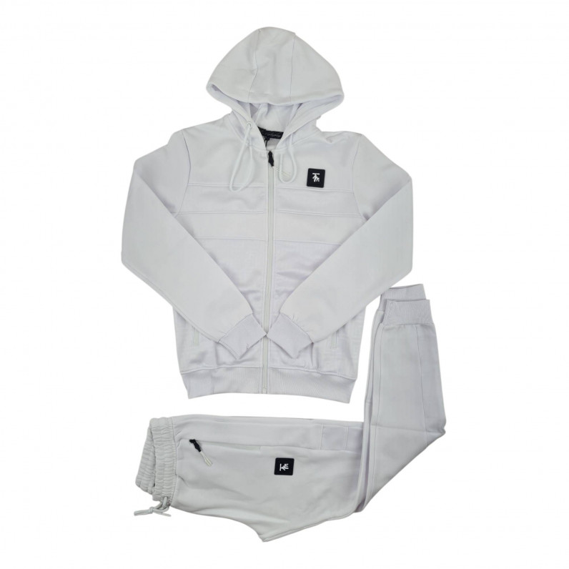 Men’s Slim Fit Tracksuit – 2-Piece Hoodie & Joggers Set – Polyester Streetwear - Hamish White
