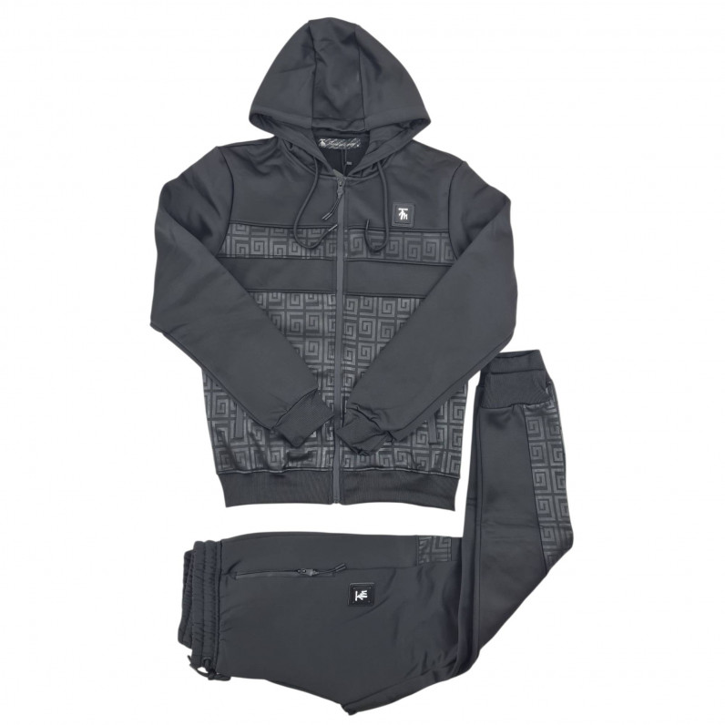Men’s Slim Fit Tracksuit – 2-Piece Hoodie & Joggers Set – Polyester Streetwear - Hamish Black