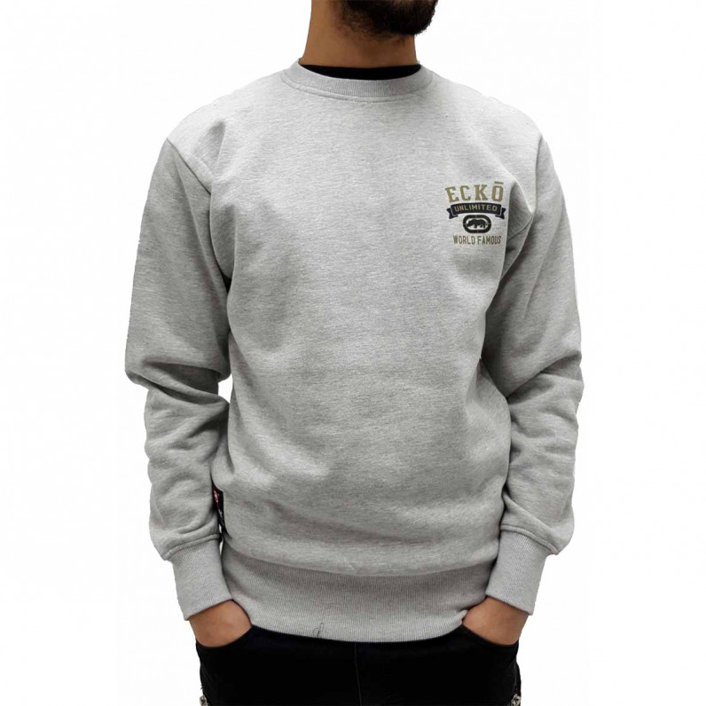 Men's Sweatshirt – Grey Regular Fit Crewneck Jumper – Cotton Blend Streetwear Top Dunlop