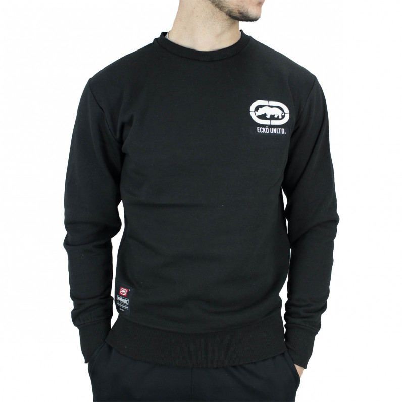 Men's Sweatshirt – Black Regular Fit Crewneck Jumper – Cotton Blend Streetwear Top Spur