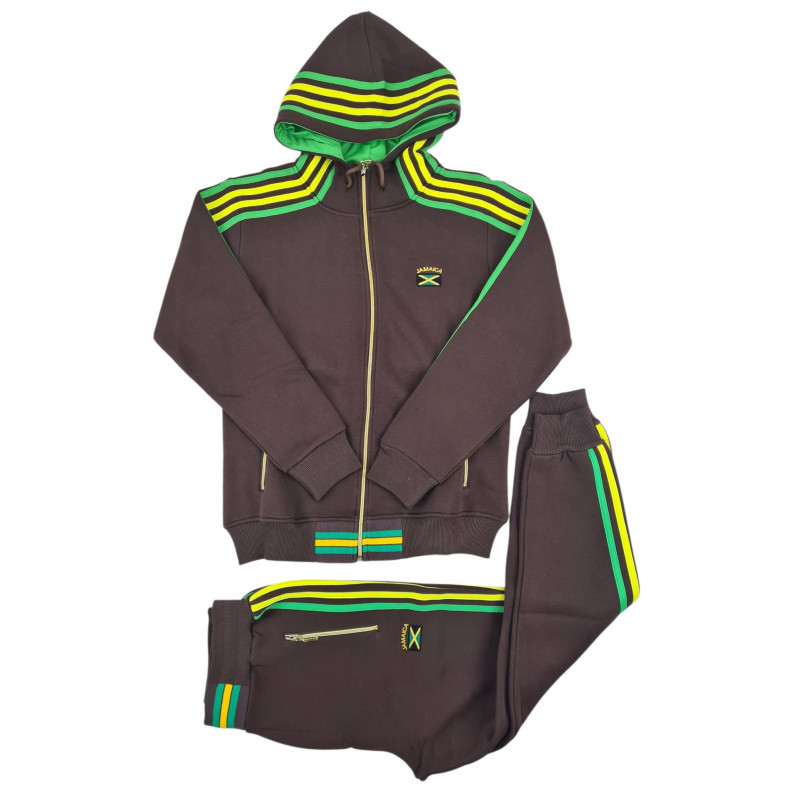 Brown Jamaican Tracksuit | Men&rsquo;s Cotton Blend Hooded Set
