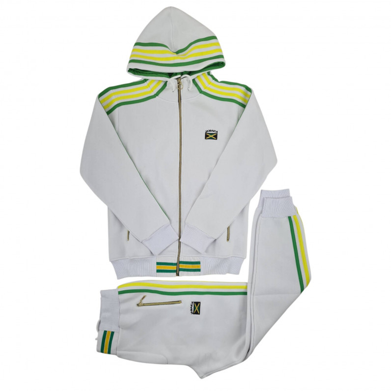 White Jamaican Tracksuit | Men&rsquo;s Cotton Blend Hooded Set