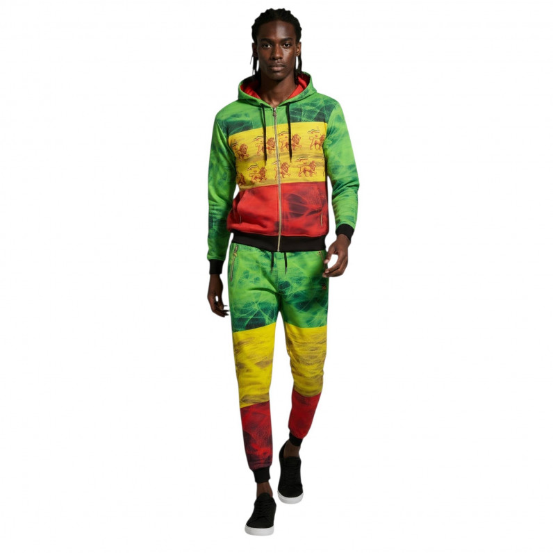Mens Rasta Tracksuit Set &ndash; Full Zip Hoodie & Joggers Streetwear Outfit