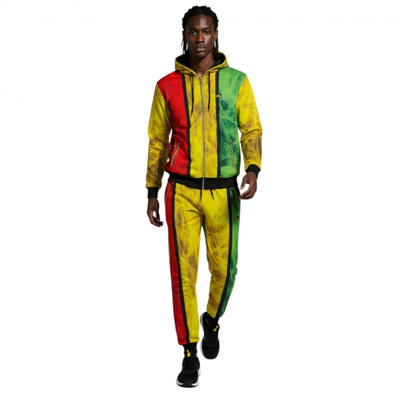 Men&rsquo;s Rasta Stripe Tracksuit &ndash; Zip Hoodie & Jogger Set