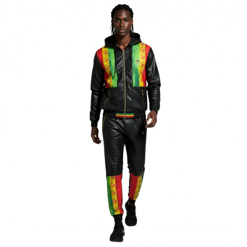 Men&rsquo;s Rasta Panel Tracksuit &ndash; Zip Hoodie & Jogger Set