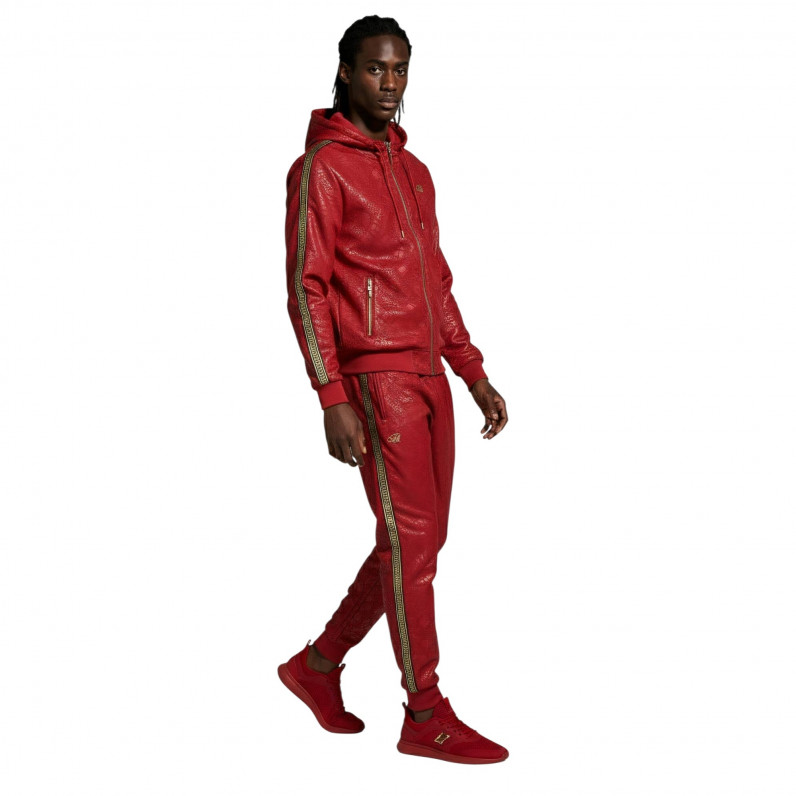 Men&rsquo;s Geometric Pattern Tracksuit &ndash; Slim Fit Red Hoodie & Joggers