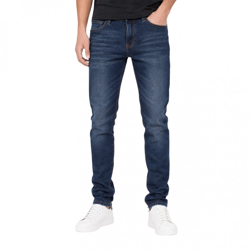 Mens Slim Fit Stretch Denim Jeans Blue Wash Zip Fly
