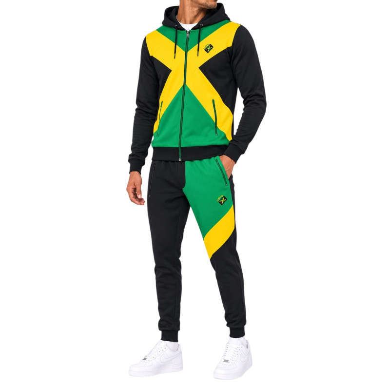Men's Slim Fit Jamaica Hooded Tracksuit Set &ndash; Black | Sizes S&ndash;5XL