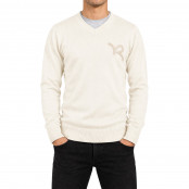 Men's White V-Neck Knit Jumper with Chest Logo