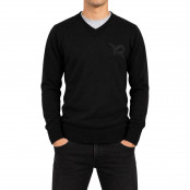 Men's Black V-Neck Knit Jumper with Chest Logo