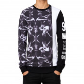 Men's Black and White Statue Print Crew Neck Sweatshirt
