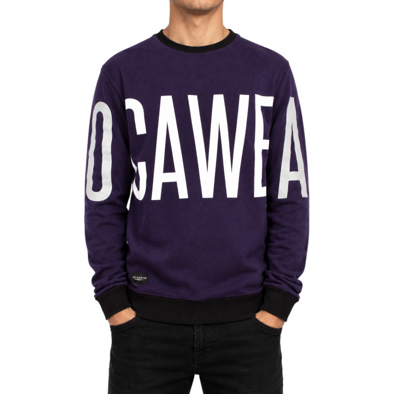 Men's Purple Crew Neck Sweatshirt with Oversized White Logo