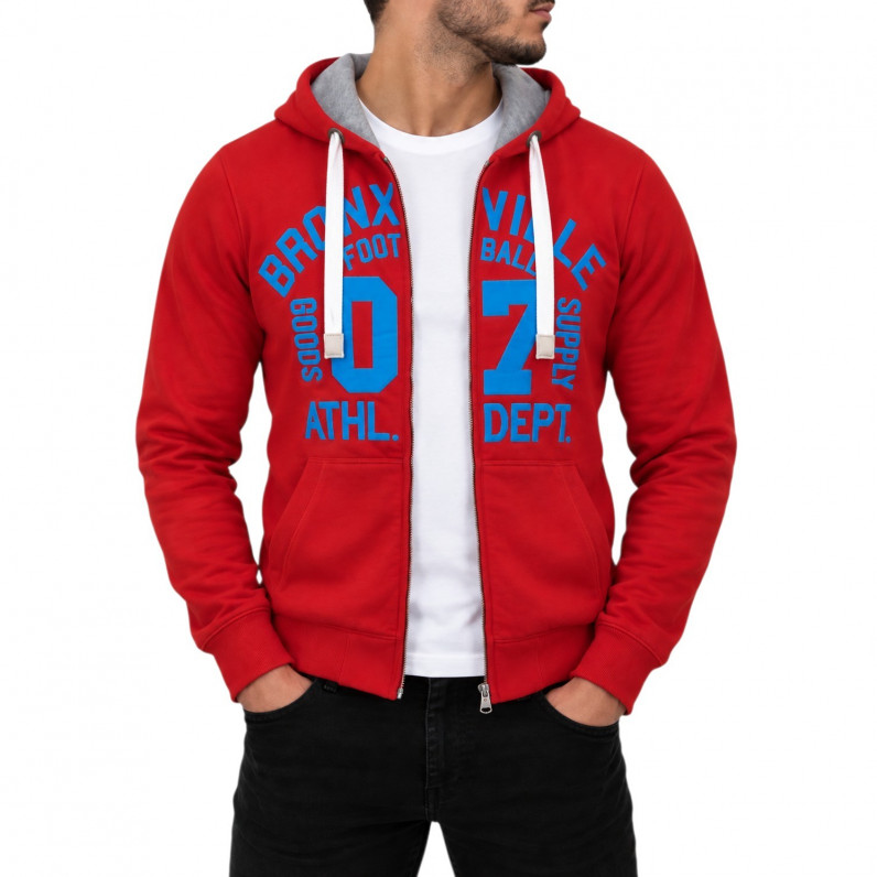 Men's Red 07 Football Print Zip Hoodie
