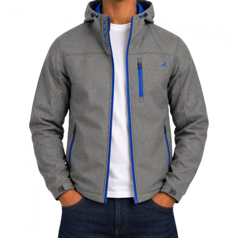 Men&rsquo;s Joey Grey Hooded Jacket with Blue Zips and Three Pockets