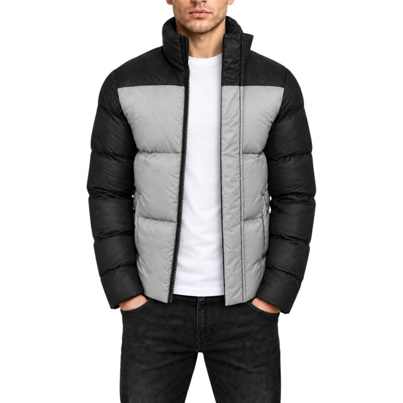 Men&rsquo;s Grey Colour Block Puffer Jacket