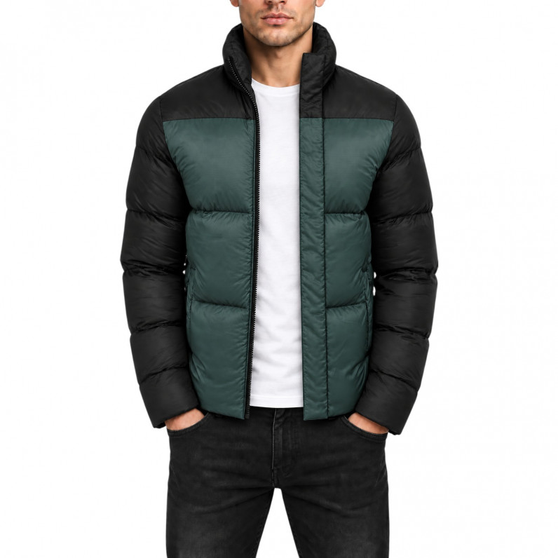 Men&rsquo;s Green Colour Block Puffer Jacket