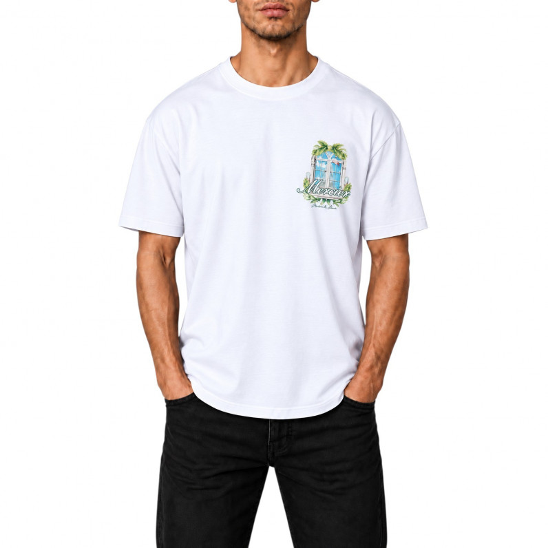 Men&rsquo;s White Balcony Graphic T-Shirt &ndash; Tropical & Paris Prints