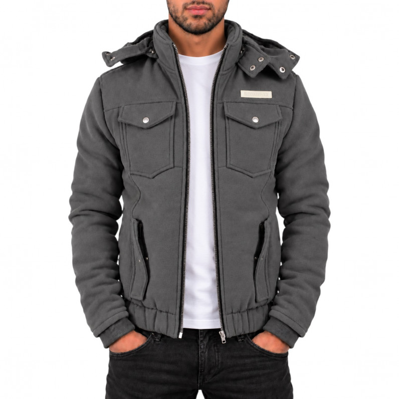 Men&rsquo;s Grey Hooded Zip Up Warm Winter Jacket