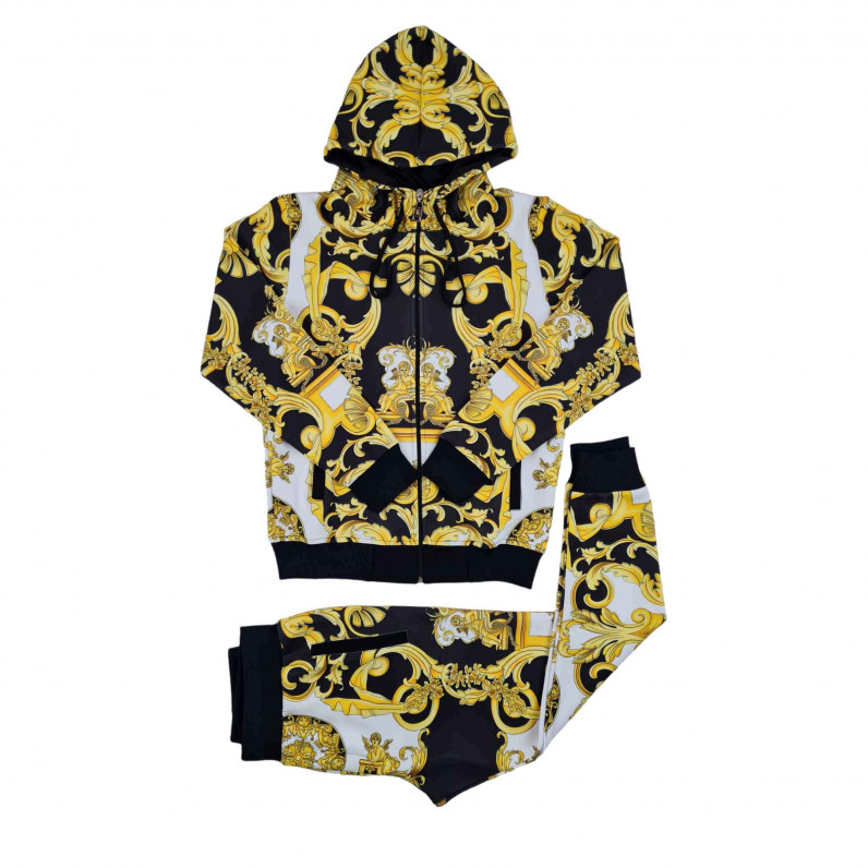 Men&rsquo;s Black & Gold Baroque Hooded Tracksuit &ndash; Slim Fit