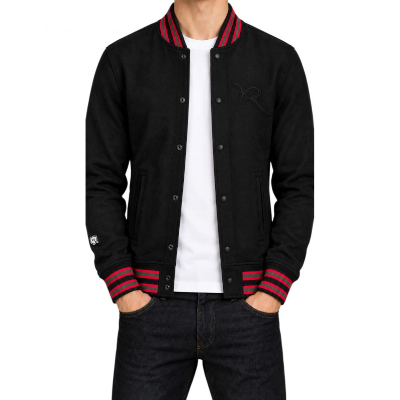 Men&rsquo;s Black Varsity Jacket with Snap Buttons
