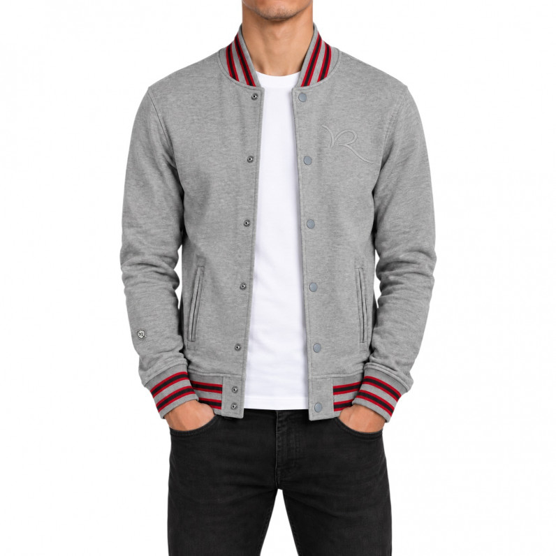 Men&rsquo;s Grey Varsity Jacket with Snap Buttons