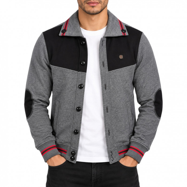 Men&rsquo;s Grey & Black Button-Front Jacket with Elbow Patches
