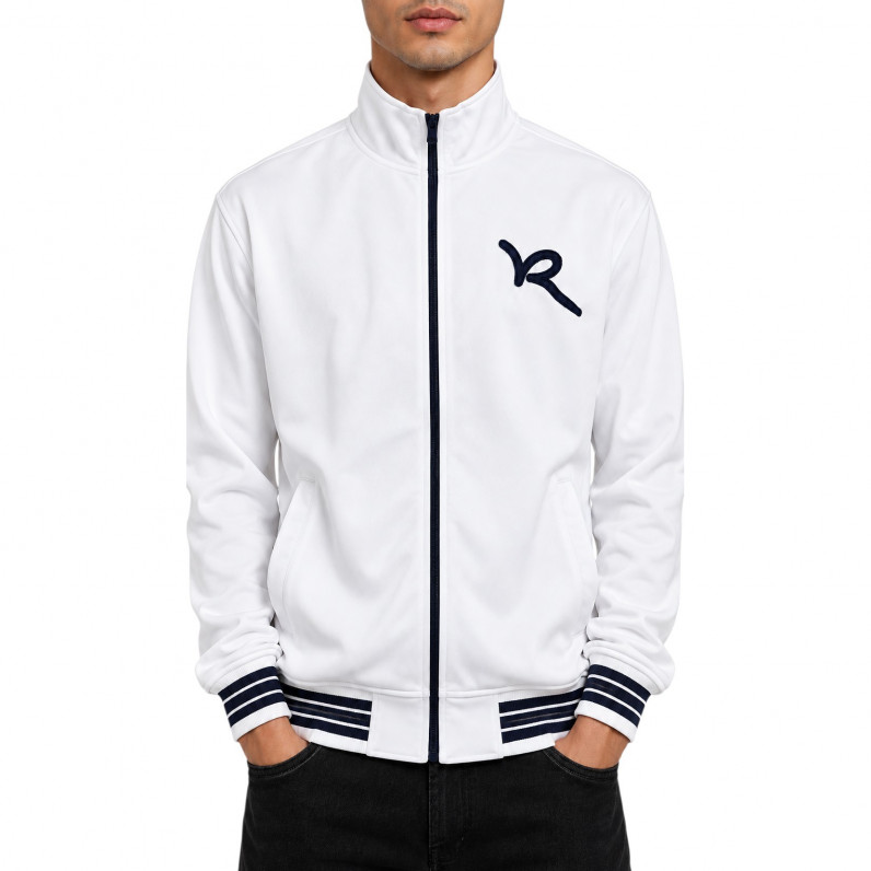 Men&rsquo;s White & Navy Full-Zip Track Jacket with Back Logo