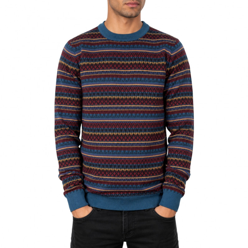 Men&rsquo;s Petrol Blue Fair Isle Jumper with Elbow Patches
