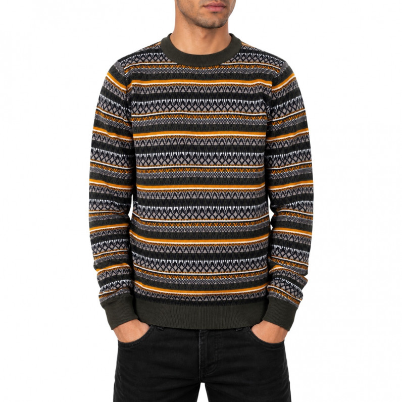 Men&rsquo;s Forest Green Fair Isle Jumper with Elbow Patches