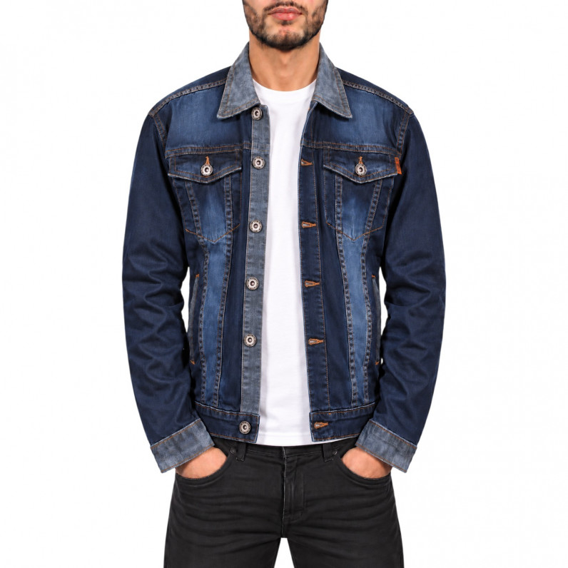 Men&rsquo;s Vintage Dark Blue Button-Up Denim Jacket