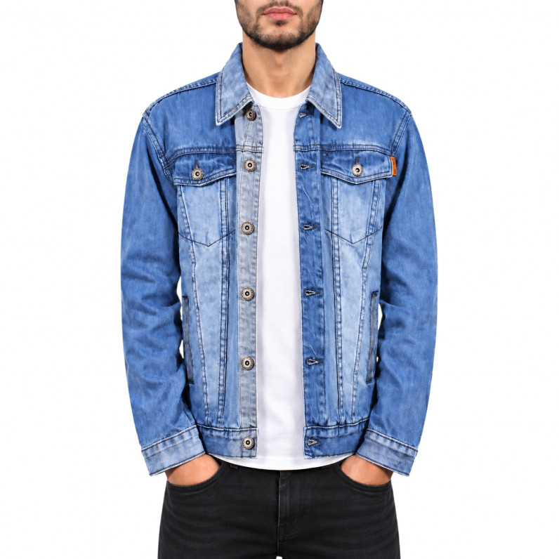 Men&rsquo;s Stone Wash Blue Button-Up Denim Jacket