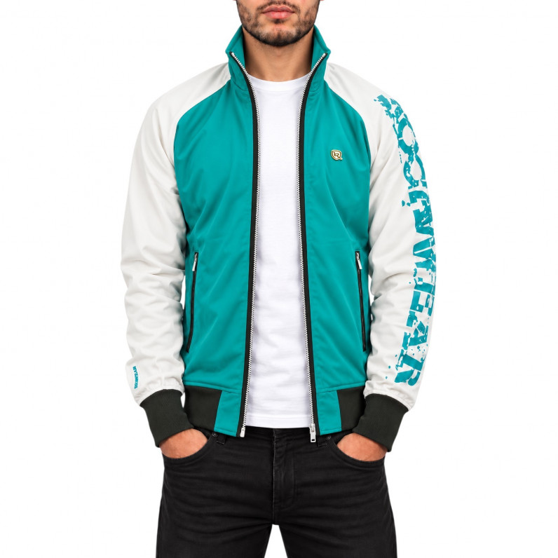 Men&rsquo;s Tropical Green Colour Block Track Jacket with Sleeve Logo