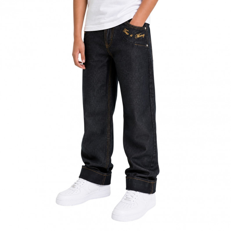 Dollar Kids&rsquo; Turn-Up Denim Jeans with Gold Embroidery