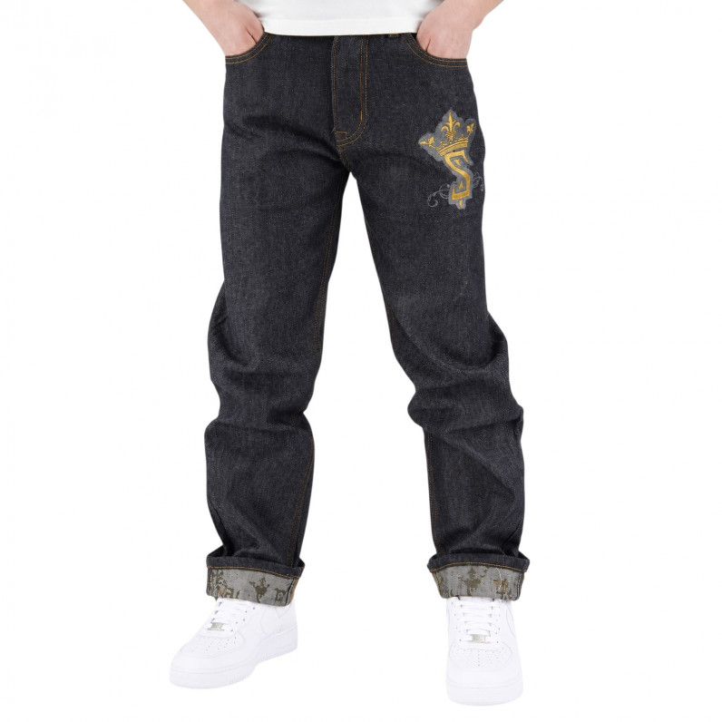 Dice Kids&rsquo; Black Turn-Up Jeans with Crown & Graffiti Graphics